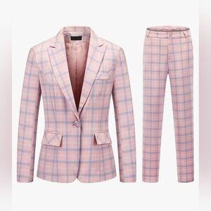 Elegant Light Pink Plaid Women's Blazer